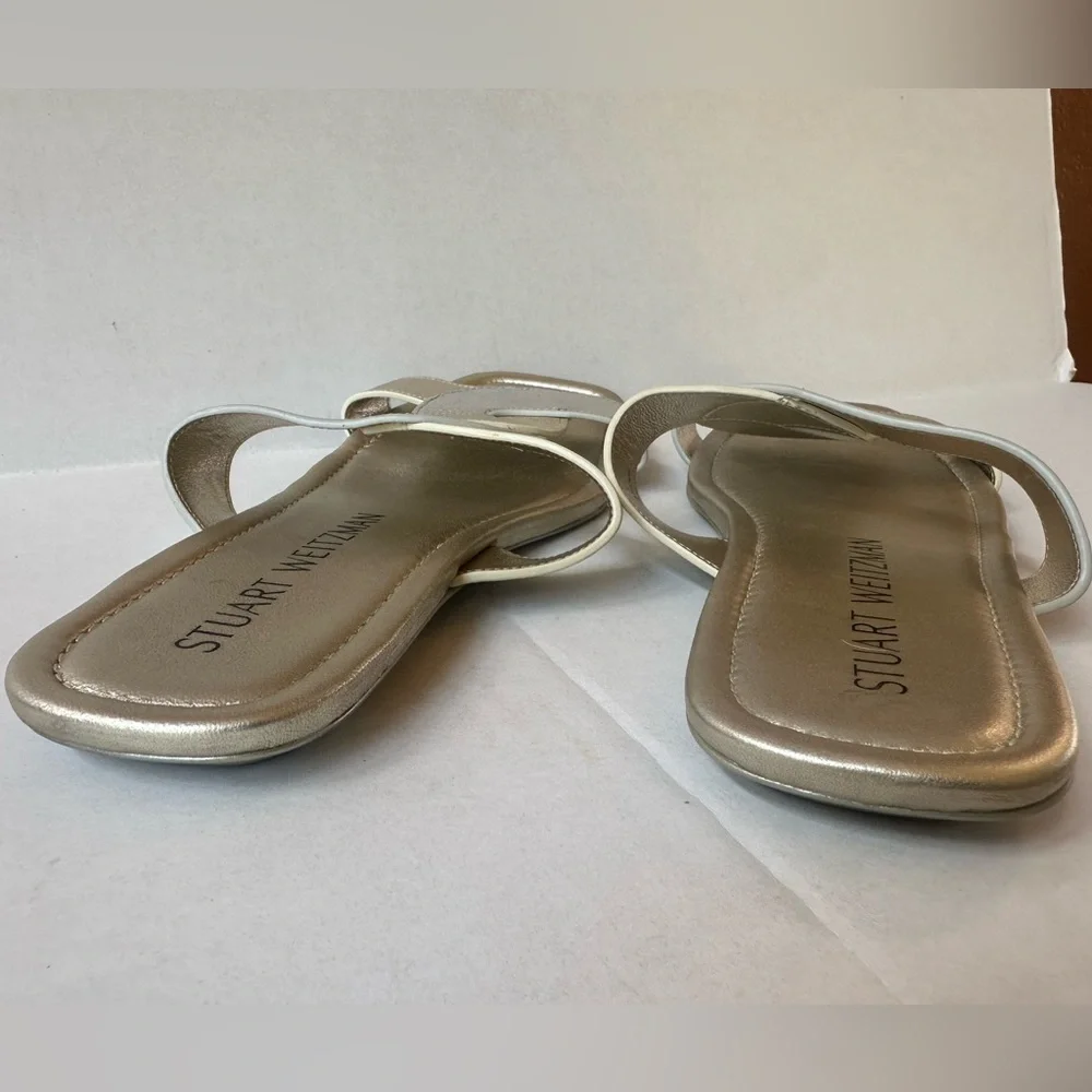 Stuart Weitzman “Ibiza” Silver/Gold Open Square Toe Slide Sandals Size 11 EUC!